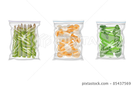 Frozen Carrot and Asparagus Prepackaged and Ready to Culinary Use Vector Set 85437569