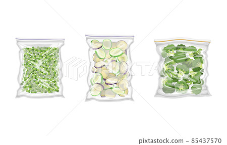 Frozen Green Pea and Broccoli Prepackaged and Ready to Culinary Use Vector Set Frozen Green Pea and Broccoli Prepackaged and Ready to Culinary Use Vector Set 85437570