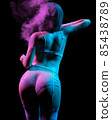 3d illustration of a art portrait of beauty model woman in bright lights with colorful smoke. 85438789