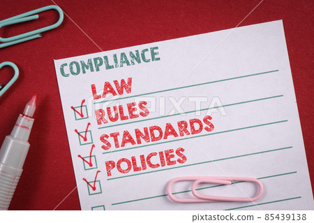 Compliance Business Concept. Check list with text on a red background 85439138