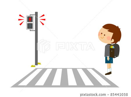交通安全紅燈，停車等待的孩子 85441038