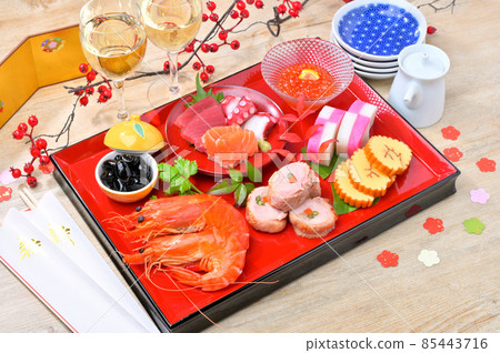 New Year's New Year dishes image for two people. Shougi's dining table. New style osechi dishes, osechi dishes. 85443716