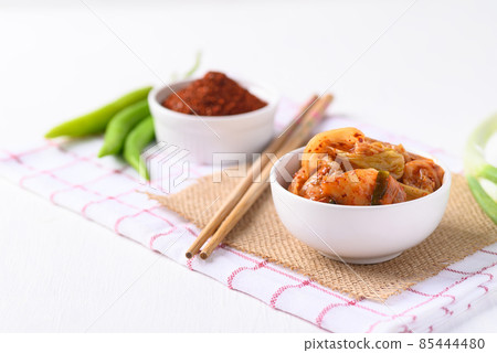 Kimchi cabbage in a bowl, Korean homemade fermented side dish food 85444480