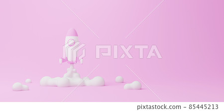 Creative thinking ideas and innova.tion concept. Rocket flying on pink background 85445213