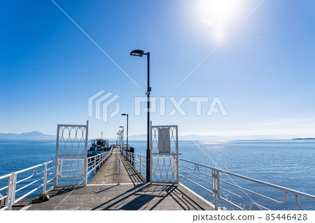 Ferry platform to Lake Biwa Takefushima, Takashima City, Shiga Prefecture Imazu Port Pier in the morning Ferry platform to Lake Biwa Takefushima, Takashima City, Shiga Prefecture Imazu Port Pier in the morning 85446428