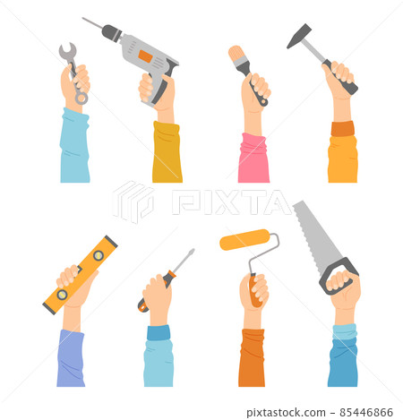 Hands with tools, housework instruments renovation Hands with tools, housework instruments renovation 85446866