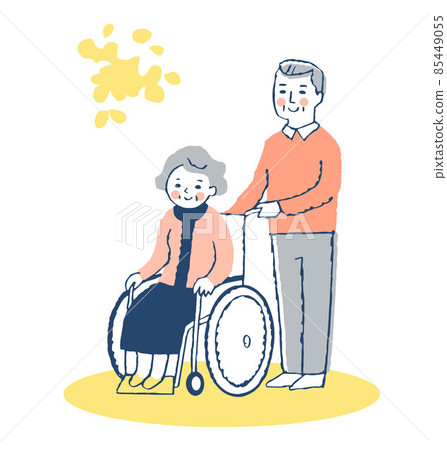 Senior women and senior men in wheelchairs Senior women and senior men in wheelchairs 85449055