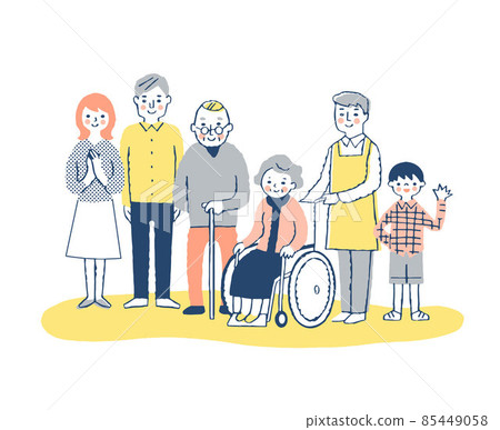 Wheelchair grandmother, helper and family 85449058