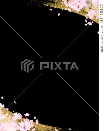 Japanese style background of cherry blossoms and gold leaf Japanese style background of cherry blossoms and gold leaf 85450397