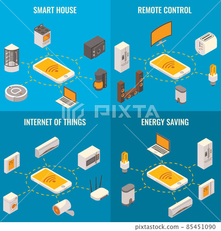 Vector set of smart home concept isometric posters Vector set of smart home concept isometric posters 85451090