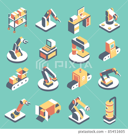 Automated production line vector flat isometric icon set 85451605