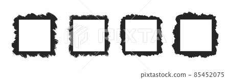 Grunge stencil square frames with brush painted frame. Template with brush stroke. Rectangular border with grunge overlay. Set of vector illustrations isolated on white background 85452075