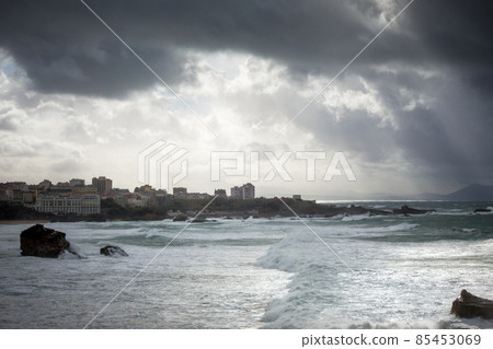 Seaside and beach of the city of Biarritz Seaside and beach of the city of Biarritz 85453069