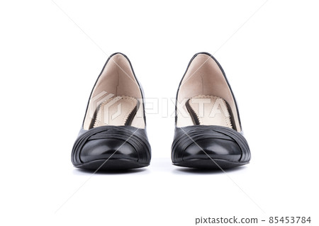 Front view of women's black shoes on a white background. 85453784