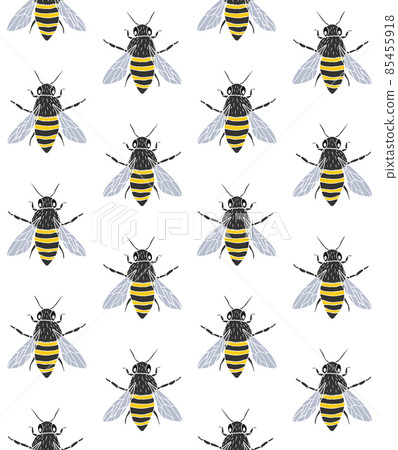 Vector seamless pattern of colored hand drawn bee Vector seamless pattern of colored hand drawn bee 85455918