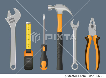 Mechanic tools. Hammer screws nails bolts and nuts for handycraft men metallic equipment decent vector realistic set isolated 85456636
