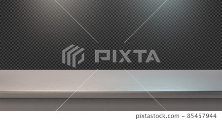 Silver steel countertop, empty shelf vector realistic mockup 85457944