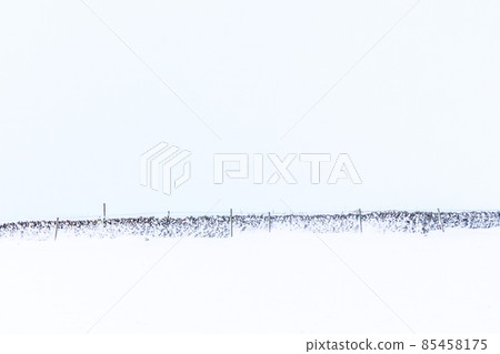Winter view of snow covered countryside with dry stone walls. Derbyshire, UK. 85458175