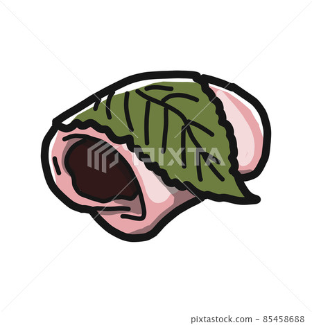 Illustration of Sakuramochi (Chomeiji), a Japanese sweet made by wrapping mochi with cherry leaves. 85458688