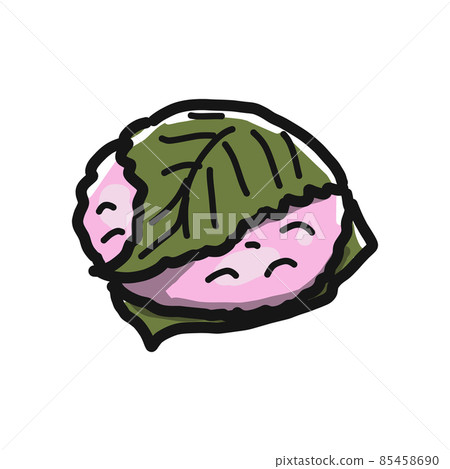 櫻花年糕(道明寺)的插圖,這是一種用櫻桃葉包裹麻糬製成的日本甜點。 櫻花年糕(道明寺)的插圖,這是一種用櫻桃葉包裹麻糬製成的日本甜點。 85458690