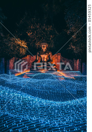Buddhist tradition light festival in Ratchaburi, Nasatta, Thailand Buddhist tradition light festival in Ratchaburi, Nasatta, Thailand 85459325