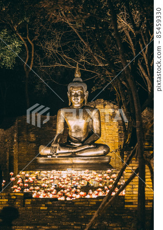 Buddhist tradition light festival in Ratchaburi, Nasatta, Thailand 85459330
