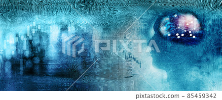 blue digital technology blur light line and artificial intelligence or AI graphic banner business background abstract modern futuristic banner background 85459342