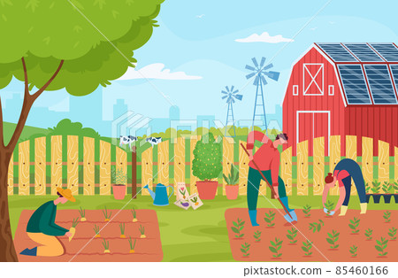 People working at house garden, gardening and growing 85460166