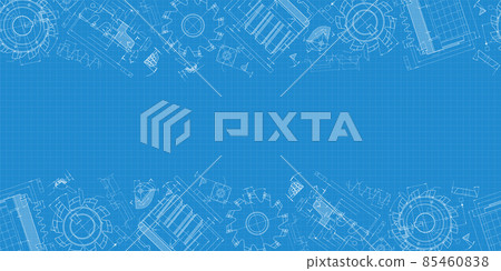 Mechanical engineering drawings on blue background. Cutting tools, milling cutter. Technical Design. Cover. Blueprint. Horizontal seamless pattern. Vector illustration. Mechanical engineering drawings on blue background. Cutting tools, milling cutter. Technical Design. Cover. Blueprint. Horizontal seamless pattern. Vector illustration. 85460838