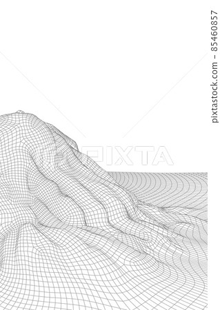 Abstract vector wireframe landscape background. 3D futuristic mesh mountains. 80s Retro illustration. Cyberspace technology valleys. Abstract vector wireframe landscape background. 3D futuristic mesh mountains. 80s Retro illustration. Cyberspace technology valleys. 85460857