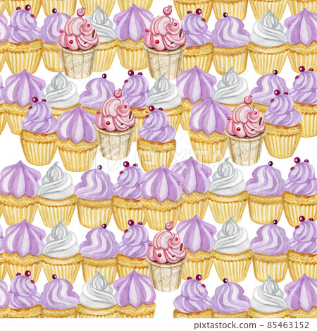 Seamless pattern digital wallpaper background fabric cupcake muffins sweets kitchen 85463152