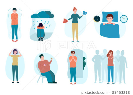 People with different mental problems set. Psychological issues People with different mental problems set. Psychological issues 85463218