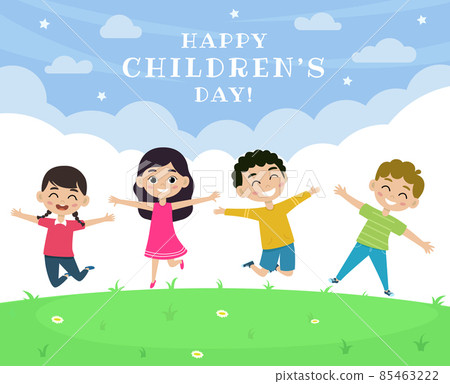 Happy children's day poster concept. Joyful kids Happy children's day poster concept. Joyful kids 85463222