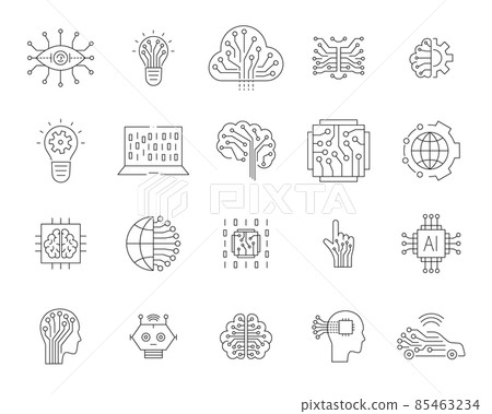 Artificial intelligence and machine learning line icon 85463234