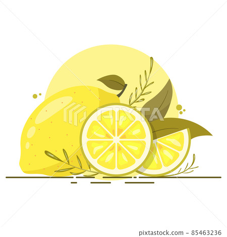 Lemon slices with leaves. Whole lime and cut pieces 85463236