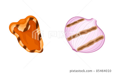 Grilled Bell Pepper and Onion as Cooked Food Vector Set 85464010