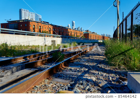 Riverside commercial facilities and railroad rails in Brenos Aires Riverside commercial facilities and railroad rails in Brenos Aires 85464142