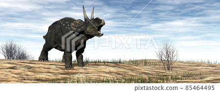 Diceratops nedoceratops dinosaur in the desert - 3D render 85464495