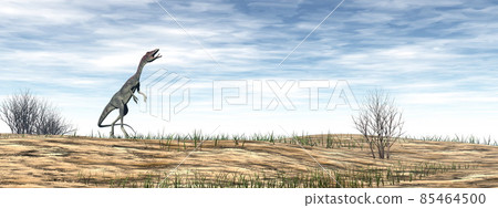 Compsognathus dinosaur in the desert - 3D render 85464500