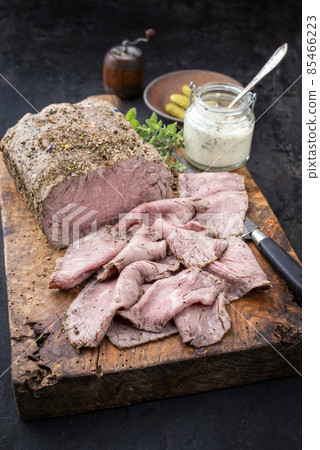 Traditional lunch meat with sliced cold cuts roast beef,  85466223