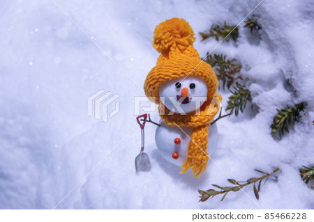 Night game lights and handmade snowman 85466228