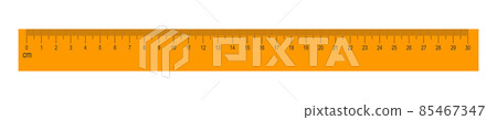 30 centimeters orange ruler isolated on white background. Math or geometric tool for distance, height or length measurement with markup and numbers 85467347