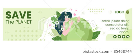 Save Planet Earth Banner Template Flat Design Environment With Eco Friendly Editable Illustration Square Background to Social Media or Greeting Card 85468744