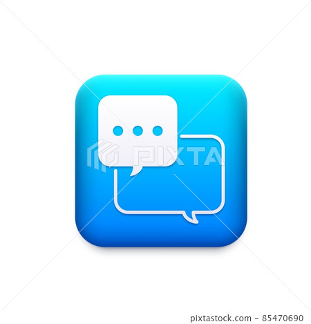 Chat messenger vector icon with blue speech bubbles or balloons and talk boxes. Mobile or web app isolated 3d button of communication application service element or gui widget Chat messenger vector icon with blue speech bubbles or balloons and talk boxes. Mobile or web app isolated 3d button of communication application service element or gui widget 85470690