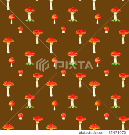 毒蘑菇圖案背景材料、蒼蠅木耳無縫圖案、手繪水彩材料紡織品 85471070