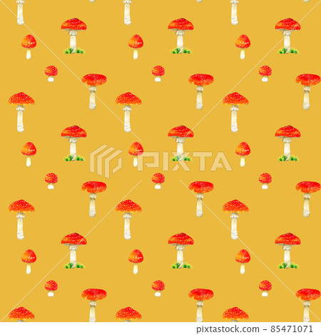 毒蘑菇圖案背景材料、蒼蠅木耳無縫圖案、手繪水彩材料紡織品 85471071