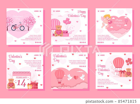 Happy Valentine's Day Post Template Flat Design Illustration Editable of Square Background for Social media, Love Greeting Card or Banner 85471815
