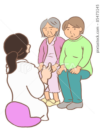 Psychiatric examination: A woman with severe dementia and an expressionless family 85473145