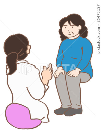 Psychiatric examination: Expressionless female with schizophrenia 85473157