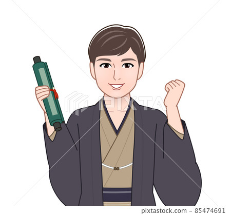 A man wearing a bitter-colored haori hakama A man wearing a bitter-colored haori hakama 85474691